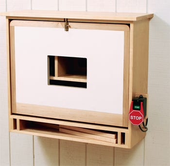 Router cabinet stowed away on a wall