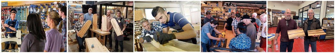 images of people during various Rockler woodworking classes